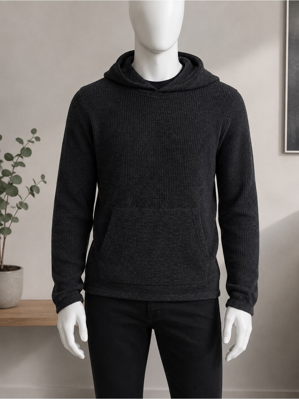 PAIGE Men’s 100% Cotton Rib Knit Hooded Sweater Black Large